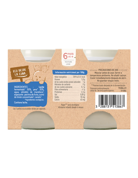 Yogur de pera con leche de vaca