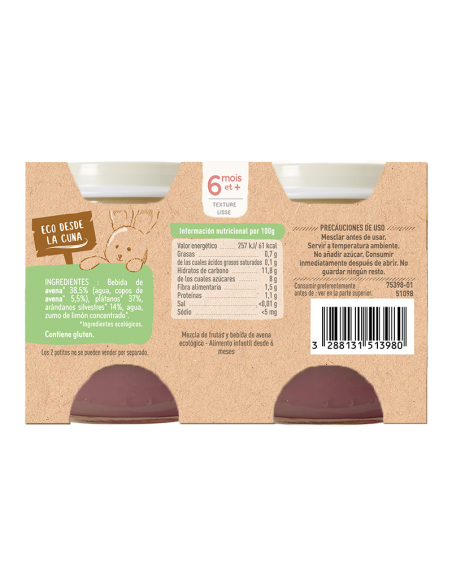 Sobremesa de aveia, banana e mirtilos – 100% vegetal