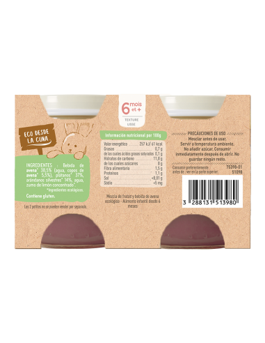 Sobremesa de aveia, banana e mirtilos – 100%...