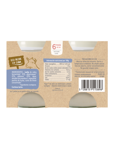 Yogur de albaricoque y plátano con leche de cabra