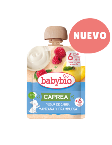 Saqueta com iogurte de cabra, maçã e framboesa