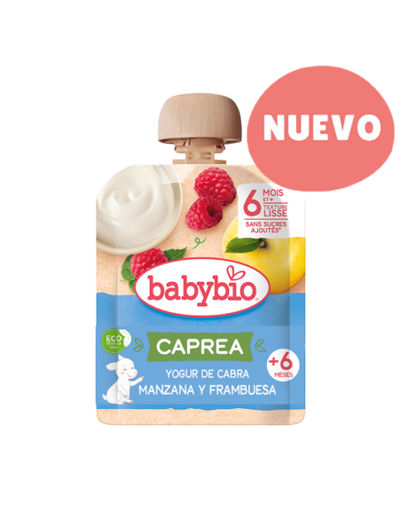 Saqueta com iogurte de cabra, maçã e framboesa