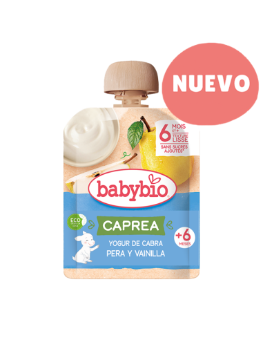 Saqueta com iogurte de cabra, pera e baunilha