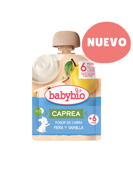 Saqueta com iogurte de cabra, pera e baunilha