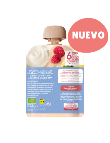 Saqueta com iogurte de cabra, maçã e framboesa