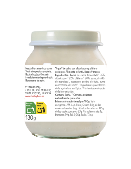 Yogur de albaricoque y plátano con leche de cabra (Trasero)